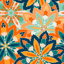 Ornate Floral Seamless Texture. Vivid Seamless Pattern With Flowers. Mandala Seamless Pattern. Vintage Decorative Elements. Islam, Arabic, Indian, Ottoman Motifs, Raster Version