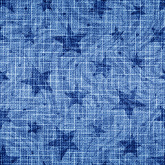 Poster - Star seamless pattern. Indigo texture. Blue stars background. Repeated modern stylish denim fabric. Abstract patterns. Repeating irregular creative stars. Mark mottled design prints. Vector