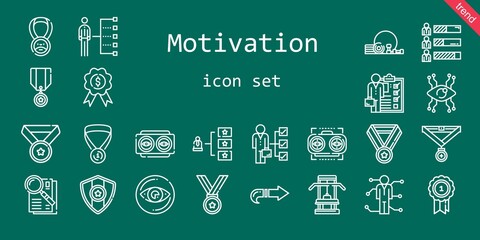 Poster - motivation icon set. line icon style. motivation related icons such as skills, next, vision, medal, gym, observe