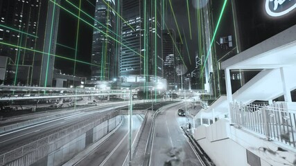 Wall Mural - modern city with abstract futuristic network connections. digital and technology concept
