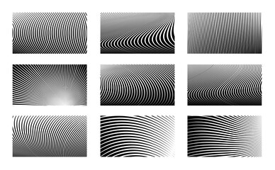 Canvas Print - Set of optical illusion stripped backgrounds. Abstract modern halftone monochrome backdrop. Op art vector design.