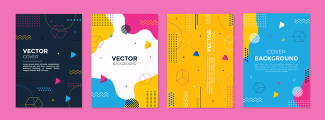 Wall Mural - Set of abstract geometric memphis templates. Universal cover Designs for Annual Report, Brochures, Flyers, Presentations, Leaflet, Magazine.	