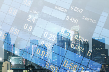 Aufkleber - Abstract virtual stats data hologram on Los Angeles skyline background. Multiexposure