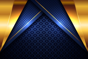 Poster - elegant gold light polygonal on blue geometric banner. luxury dark lines with paper material layer w
