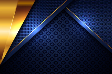 Poster - elegant gold light polygonal on blue geometric banner. luxury dark lines with paper material layer w
