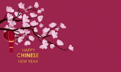  Vintage happy chinese new year background with sakura blossoms and chinese lantern