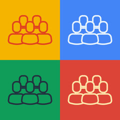 Poster - Pop art line Project team base icon isolated on color background. Business analysis and planning, consulting, team work, project management. Vector.