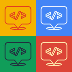 Pop art line Web design and front end development icon isolated on color background. Vector.