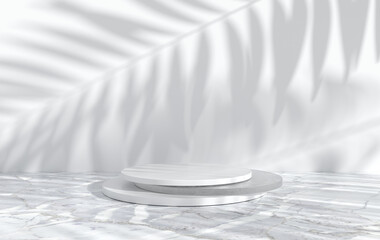 Aufkleber - 3d rendered studio with geometric shapes, podium on the floor. Platforms,  showcase, rock pedestal for product presentation, mock up background. Minimal design. Branding banner for cosmetics product