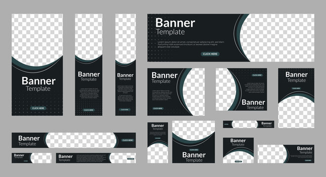 set of creative web banners of standard size with a place for photos. Vertical, horizontal and square template. vector EPS 