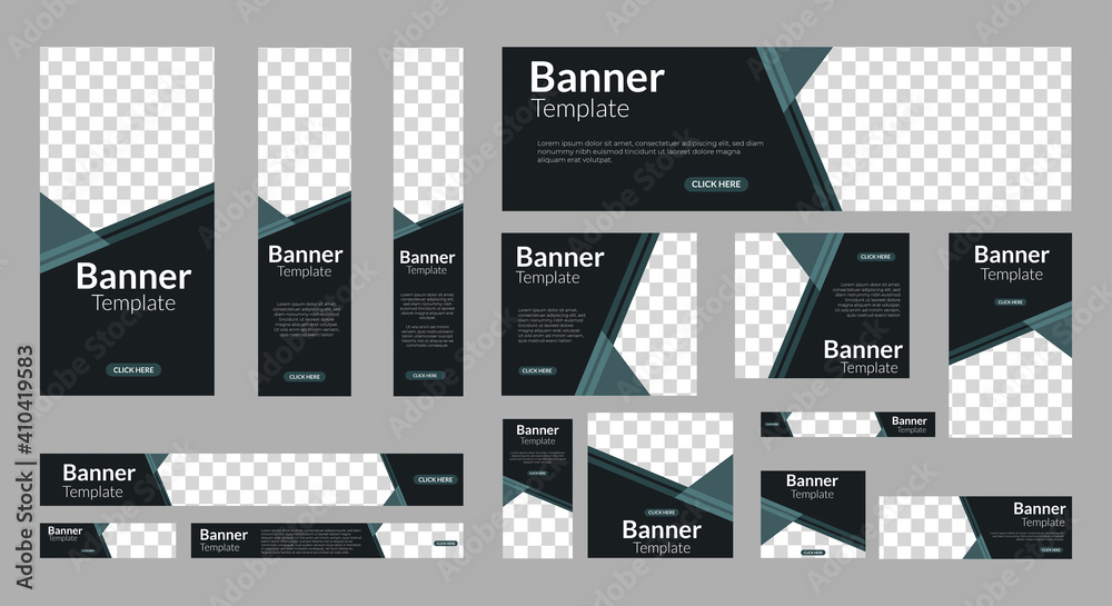 set of creative web banners of standard size with a place for photos. Vertical, horizontal and square template. vector EPS  - obrazy, fototapety, plakaty 