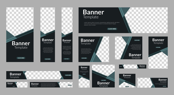 set of creative web banners of standard size with a place for photos. Vertical, horizontal and square template. vector EPS 