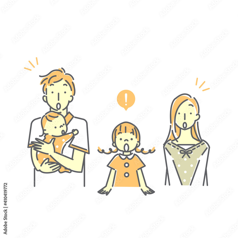 シンプルでおしゃれな4人家族の線画イラスト素材 びっくり Anime Plakaty Ecowall24 Pl