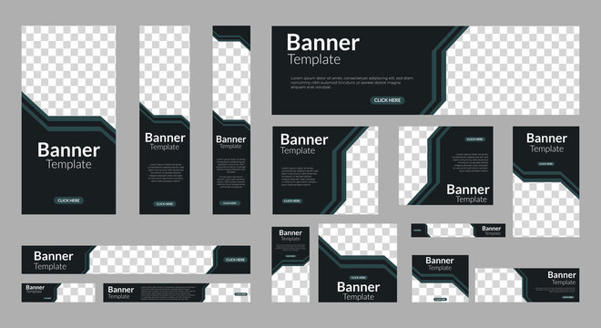 set of creative web banners of standard size with a place for photos. Vertical, horizontal and square template. vector EPS 