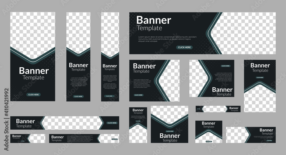 set of creative web banners of standard size with a place for photos. Vertical, horizontal and square template. vector EPS  - obrazy, fototapety, plakaty 