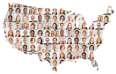 Wall Mural - Generationen Portrait Collage auf USA Karte