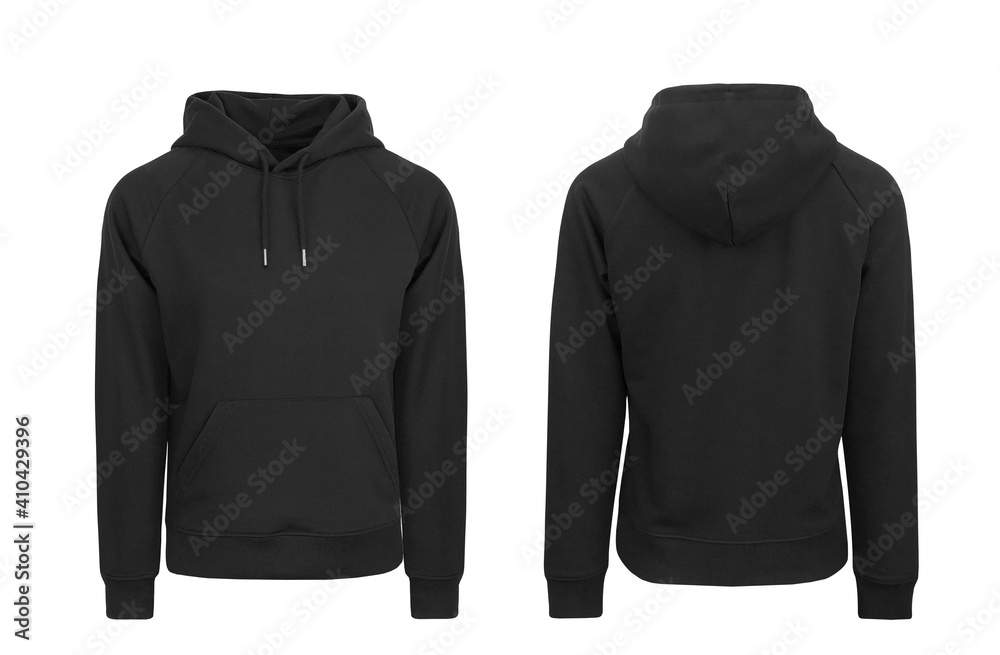 Add your own design. Women's Black Pullover Hoodie with Raglan Sleeve, cutout and Isolated on a White Background for Branding and Personalisation. Photographed on a Medium Female Ghost Mannequin. - obrazy, fototapety, plakaty 