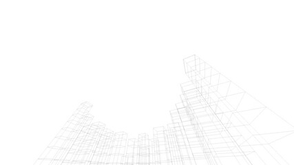 Abstract architectural background. Linear 3D illustration. Concept sketch