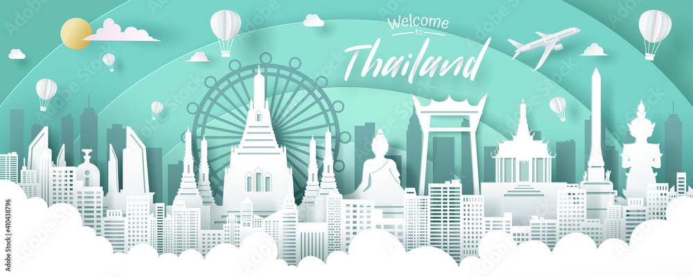 Vector of Thailand landmark, travel and tourism concept. - obrazy, fototapety, plakaty 