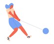 © yokunen - Woman in sport clothes training hammer throw isolated on white. Vector concept character drawn in cartoon style