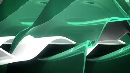 Poster - dark green and white abstract waves background texture 3d rendering animation. geometric modern text