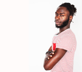 Wall Mural - young handsome afro american man gesturing emotional posing isolated on white background, lifestyle people concept