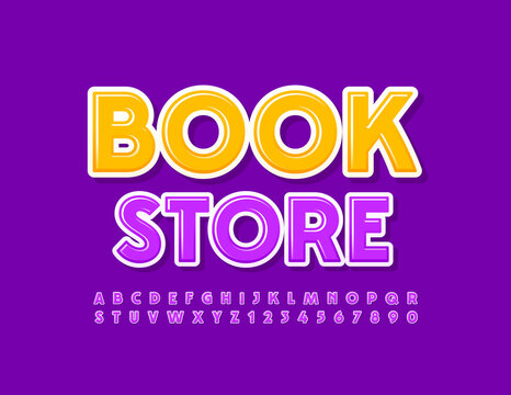 Vector colorful Sign Book Store. Artistic Bright Font. Stylish Alphabet Letters, Numbers and Symbols