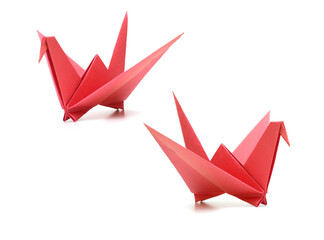 Wall Mural - A red origami bird on white