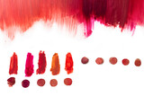 Fototapeta Panele - From light to deep colour lipstick texture.  Isolated on white.