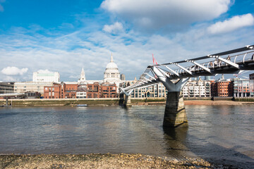 Wall Mural - LONDON, UK - 17 FEBRUARY, 2017: Millenium Bridge is a steel suspension bridge for pedestrians crossing the River Thames in London