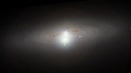 Wall Mural - Approaching to lenticular galaxy with glowing flare light, haze and cosmic dust animation. Based on image furnished by Nasa
