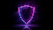 © RocknRoller Studios - Pink and blue neon light shield icon. Vibrant colored security technology symbol, isolated on a black background. 3D Render