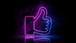 © RocknRoller Studios - Pink and blue neon light like icon. Vibrant colored thumbs up technology symbol, isolated on a black background. 3D Render