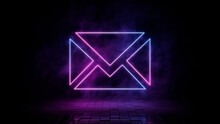 Pink and blue neon light email icon. Vibrant colored envelope technology symbol, isolated on a black background. 3D Render 
