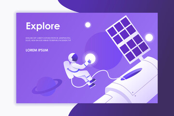 Wall Mural - man makes a spacewalk. astronaut, planets, space, universe, sky. modern template for web page, landi