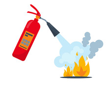 Red Fire Extinguisher And Burning Fire