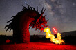 Fighting Against a Fire Breathing Serpent at Night