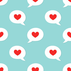 Wall Mural - Love speech clouds with hearts seamless pattern.