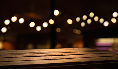 blurred cafe, restaurant, bar, blurred reflection in the window. Empty countertop for production