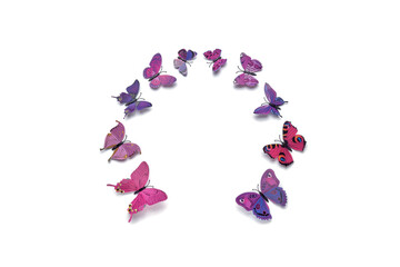 Sticker - Beautiful colored butterflies of different sizes, isolated on a white background.