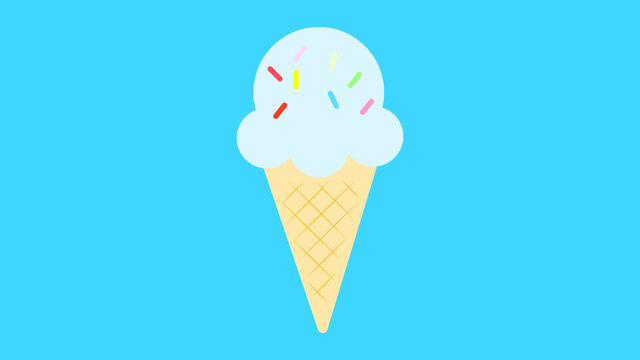 Melting ice cream balls in the waffle cone isolated on pink background. flat outline icon. Comic character in cartoon style illustration for t shirt design