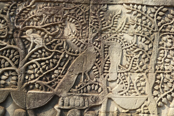 Sticker - Ancient bas-relief in Angkor Wat temple, Cambodia