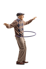 Poster - Full length profile shot of an elderly man spinning a hula hoop