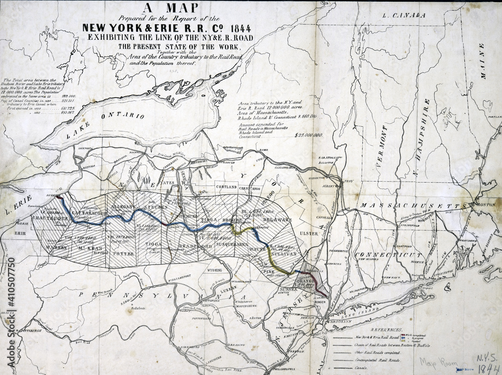 Map prepared for the report of the New York & Erie R.R. Co., 1844 - obrazy, fototapety, plakaty 