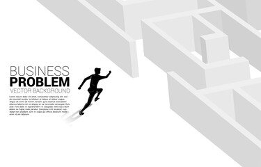 Poster - Silhouette of businessman running to enter to maze. Business concept for problem solving and solution strategy