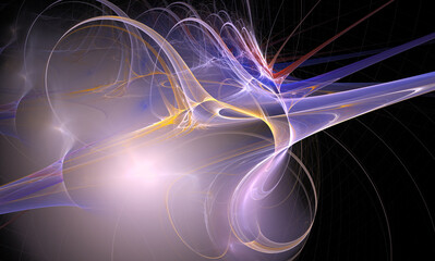 Poster - Fractals, abstract multicolored rays on a black background