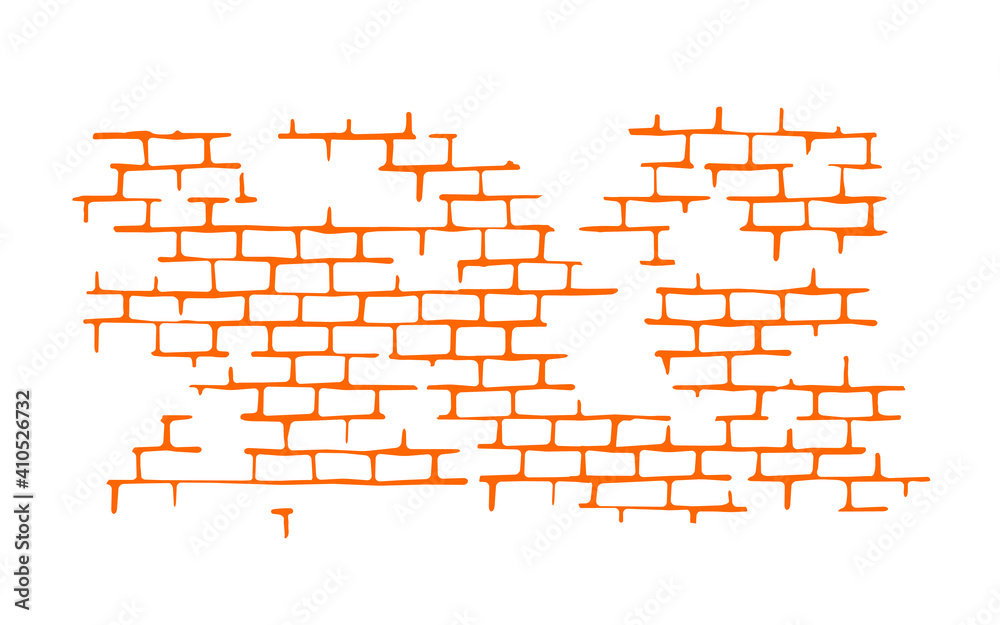 Texture brick wall isolated on white background. Orange seam pattern ...