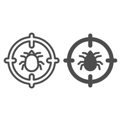 Poster - Flea in target line and solid icon, pest control concept, Flea warning sign on white background, catch bedbugs parasite icon in outline style for mobile concept and web design. Vector graphics.