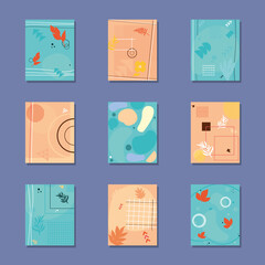 Poster - set of abstract and colorful covers with shapes and leaves