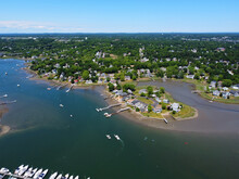 Aerial View Of Danvers Fosters Point At The Bank Of Crane River In City Of Danvers, Massachusetts MA, USA. 